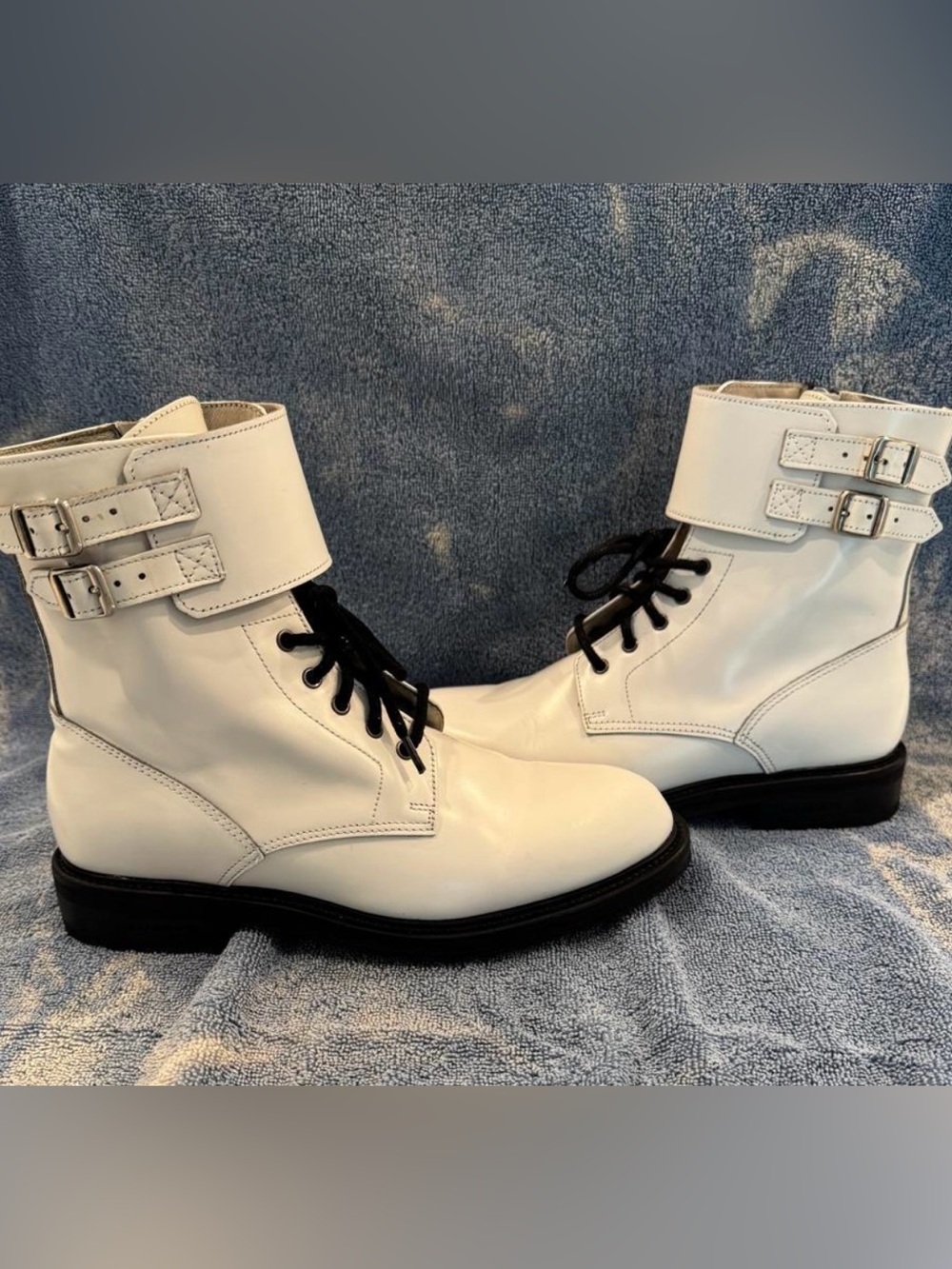 All Saints white leather combat boots